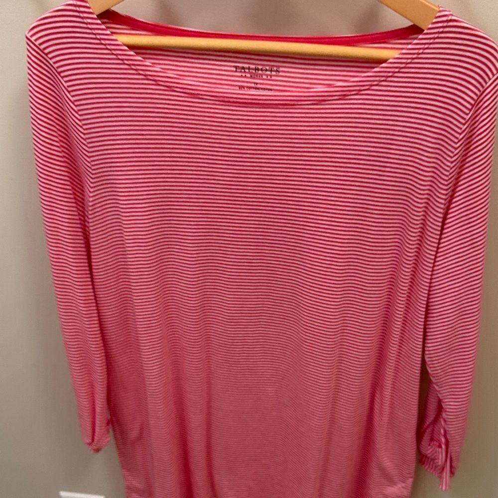 Talbots Pink and White Striped Long Sleeve Top